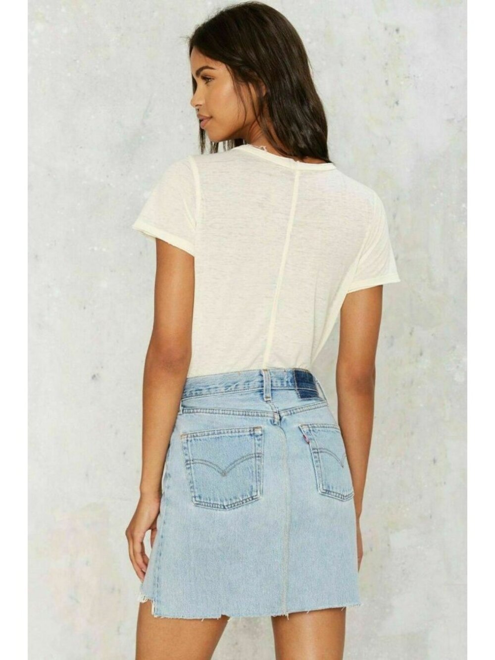 After Party by Nasty Gal Drifter Denim Mini Skirt Raw Hem Size 25 & 29 NWOT - Picture 13 of 16
